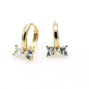 Dainty Huggie CZ Bow Hinged Hoop Gold and Silver Crystal Earrings